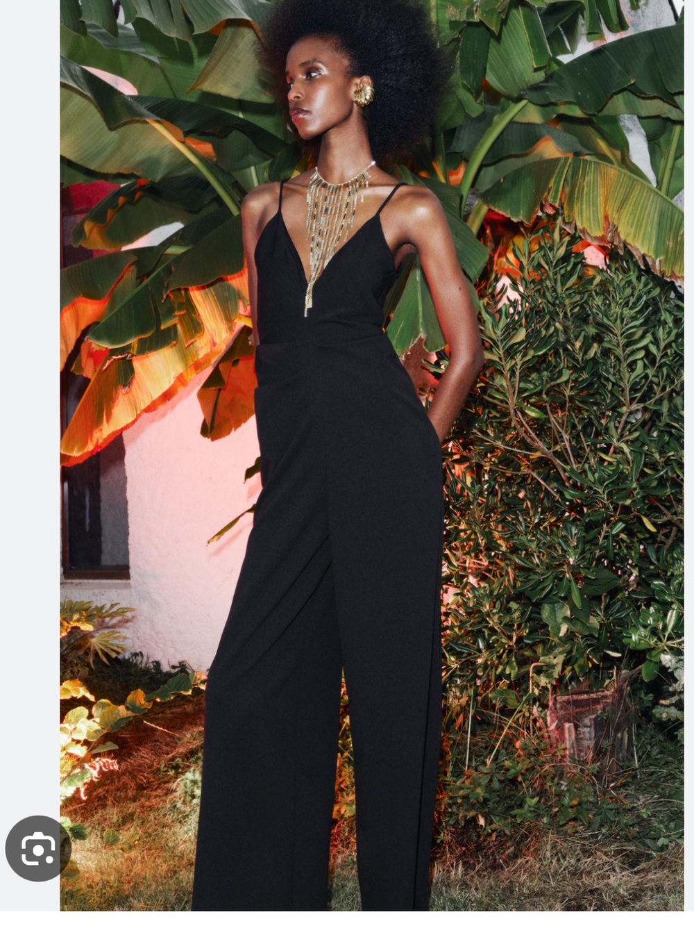 ZARA Black Wide-Leg V-Neck Jumpsuit